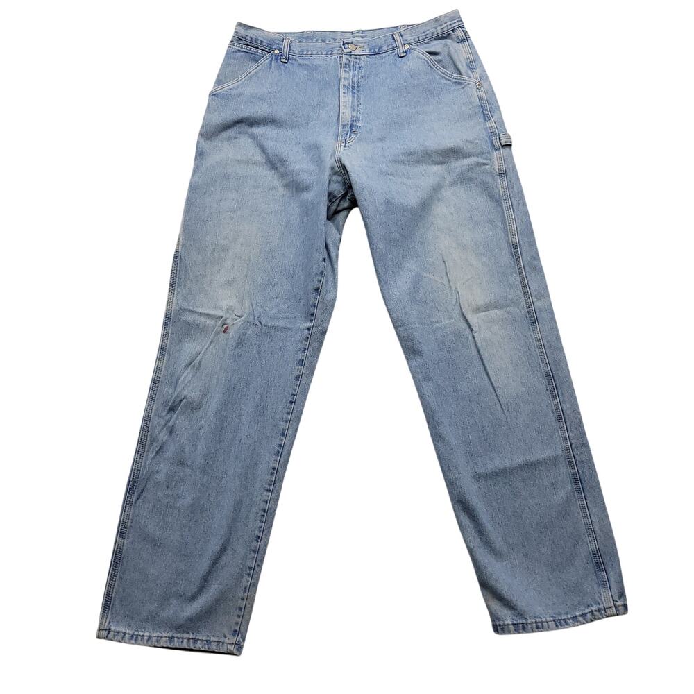 Wrangler WRG Jean Co Carpenter Jeans 36x34 Light Wash Denim Workwear Vintage Y2K